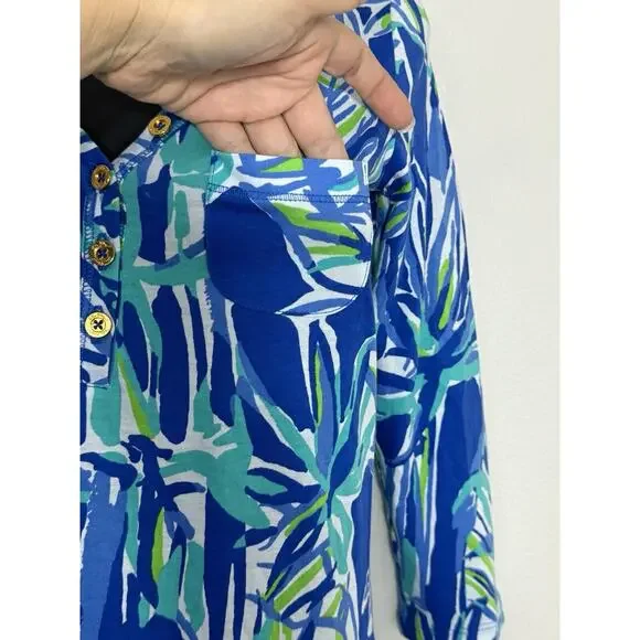 Lilly Pulitzer Blue Crush Bamboo Palmetto Top XXS Shirt Preppy Beach NWOT - Picture 8 of 11